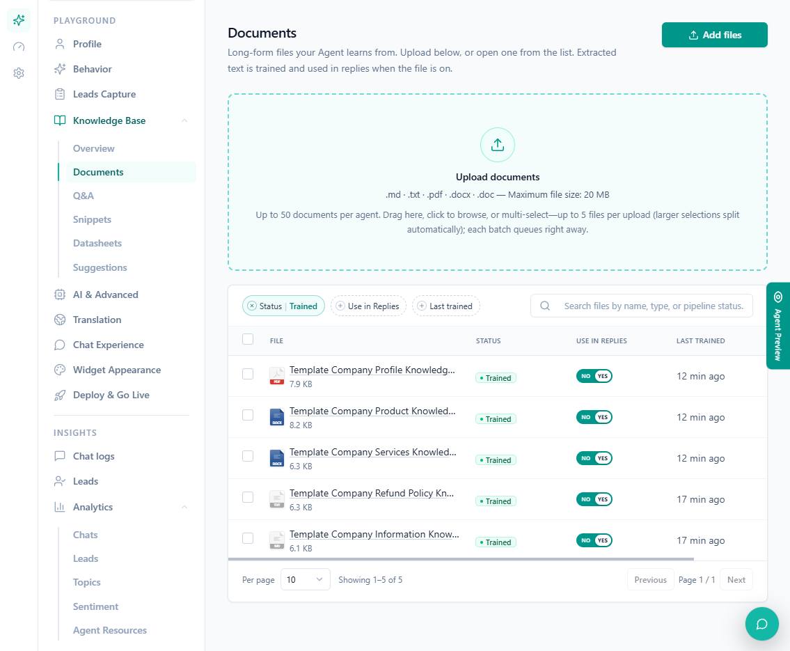 Assistrio knowledge base — business knowledge and agent resources