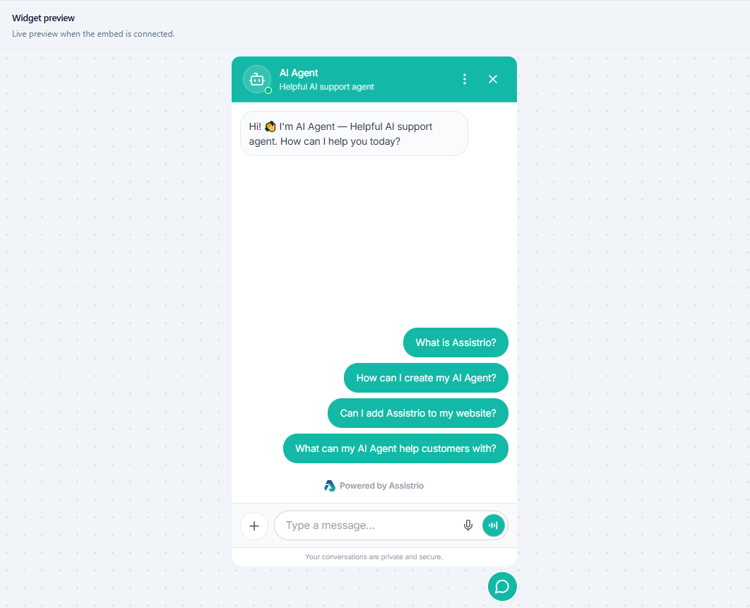 Assistrio playground — test your AI Agent before going live