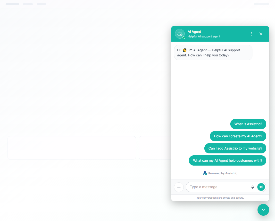 Assistrio website widget — chat experience, branding, and deploy